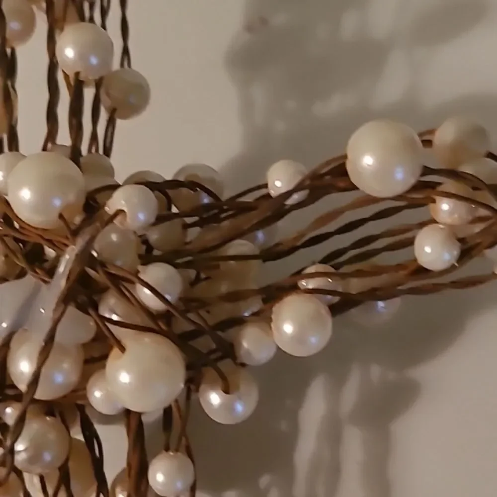 Elegant Pearl-Embellished Wire Cross Ornament